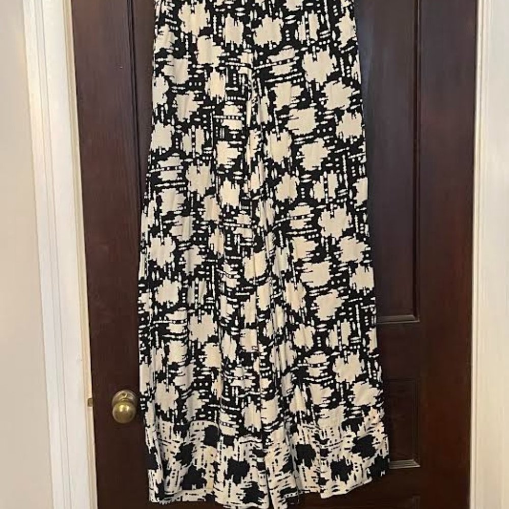 Anthropologie Black & Cream Abstract Wide-Leg Pants